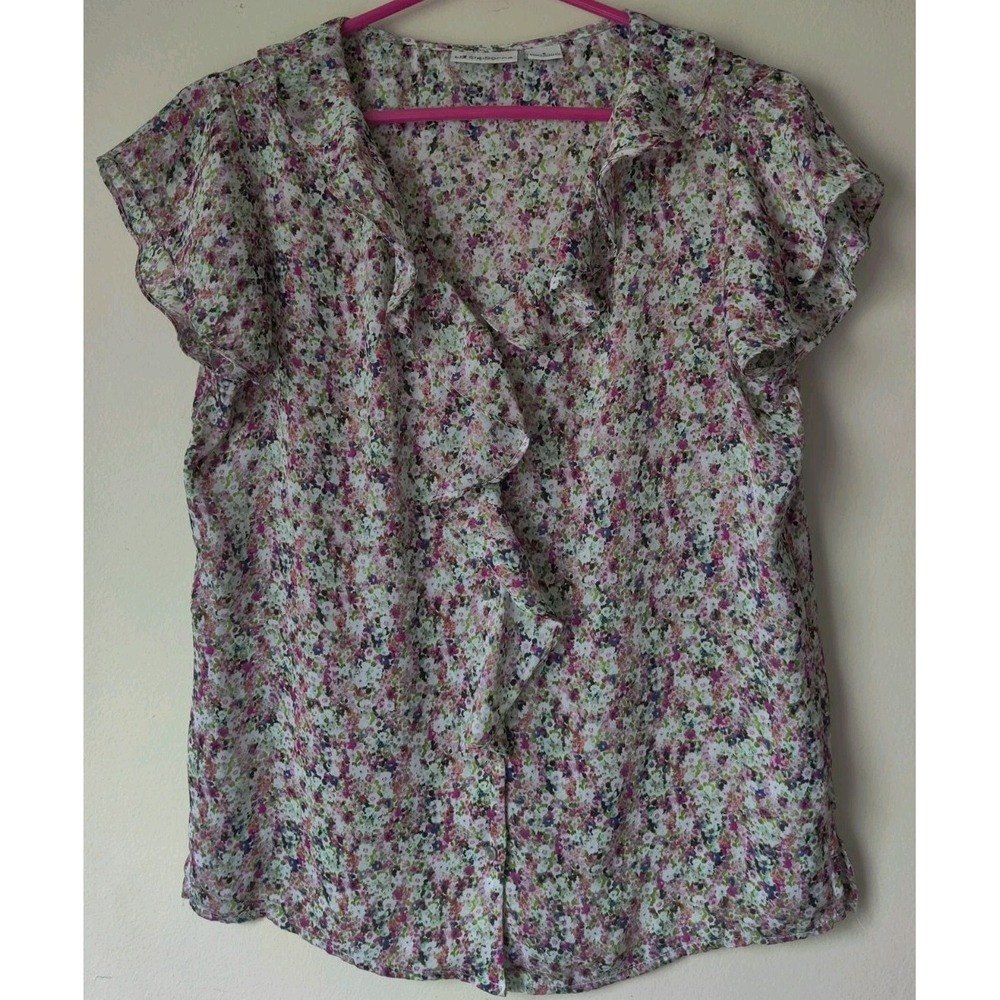 Liz Claiborne Women's Small Multi-Color Floral Print Short Sleeve Button‎ Blouse